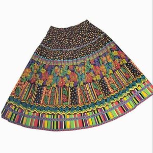 Vtg Full Midi Skirt Rio Carnival Festival Stained Glass Rainbow Primary Crayon